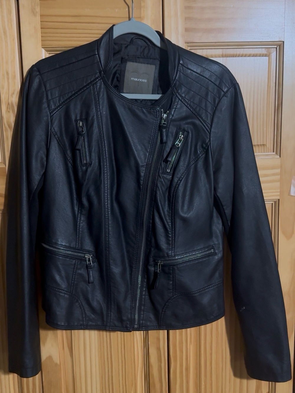 Maurices Black Faux Leather Biker Jacket with Zip Details